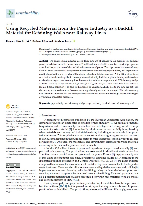 Article: Using Recycled Material from the Paper Industry as a Backfill Material for Retaining Walls near Railway Lines